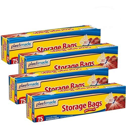 Plastimade Disposable Plastic Storage Bags With Original Twist Tie 1 Gallon Size 300 Bags Great Thanksgiving For Home Office Vacation Traveling Sandwich Fruits Cake Cookies Or Any Snack
